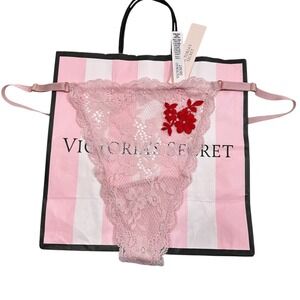 NWT Victoria's Secret Pink Lace Floral Thong Panty V‎ string XL